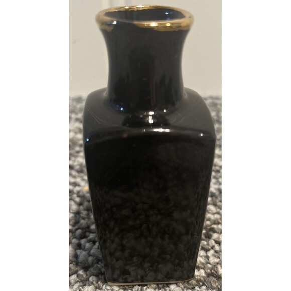 Set of 2 VTG Asian Black with Floral with Gold Trim Mini Vases Bud Vase Japan - Picture 7 of 14